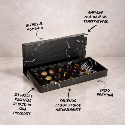 Caja de 21 Chocolates "21 Frases Positivas" | Chocolate Belga