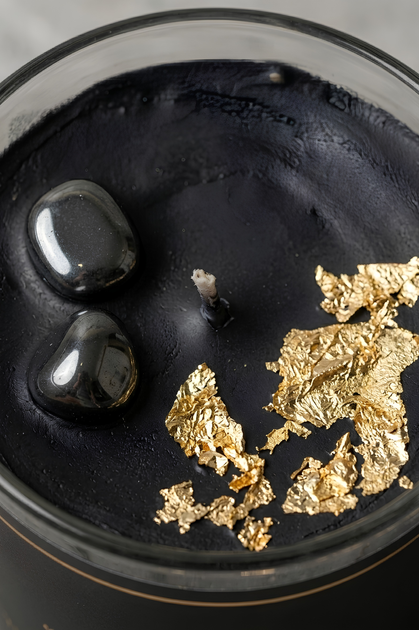 Vela del Éxito Hematita y Hoja de Oro | Vela Aromática