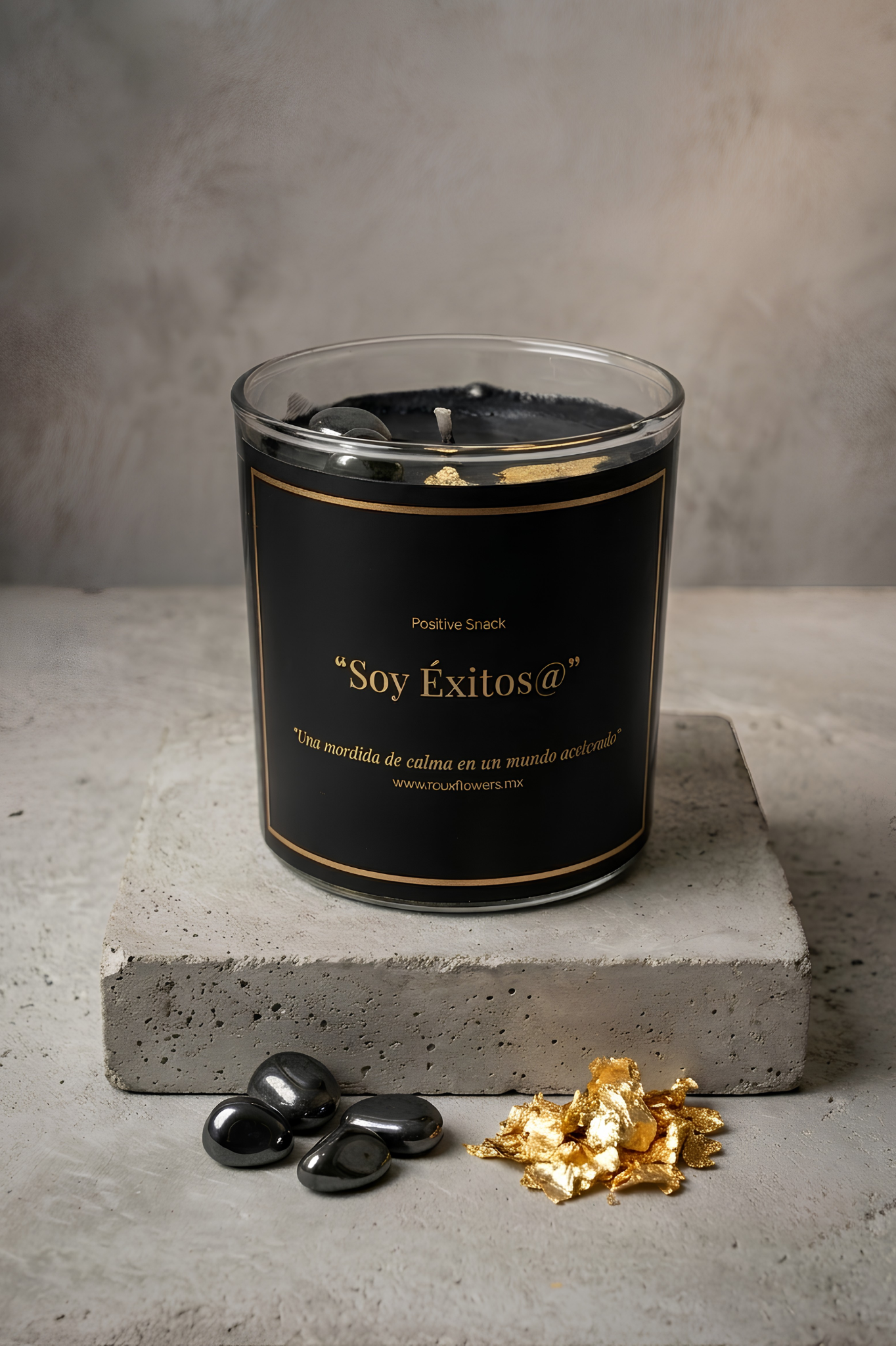 Vela del Éxito Hematita y Hoja de Oro | Vela Aromática