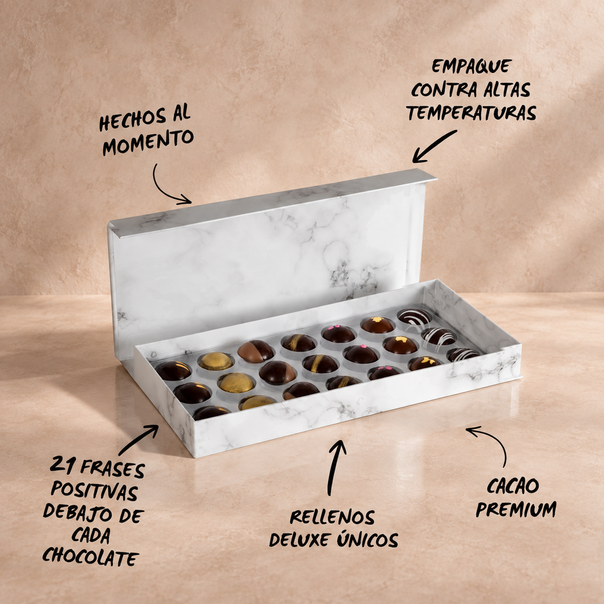Caja de chocolates artesanales premium rellenos