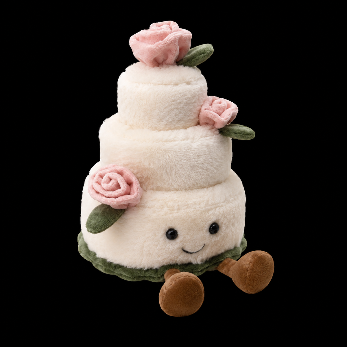 Peluche tierno de pastel de tres niveles decorado con rosas para obsequio o aniversario