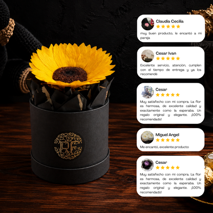Opiniones y calificaciones de clientes satisfechos con el girasol eterno en caja de regalo