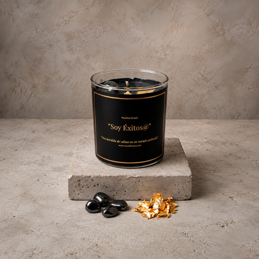 Vela Aromática del Éxito con Hematita y Hoja de Oro | Inspirada en Santal 33