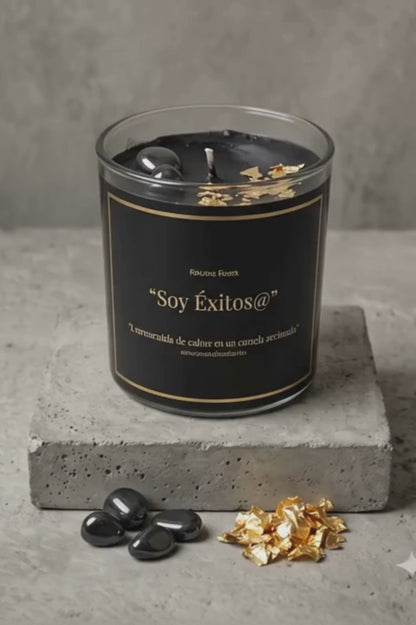 Vela del Éxito Hematita y Hoja de Oro | Vela Aromática
