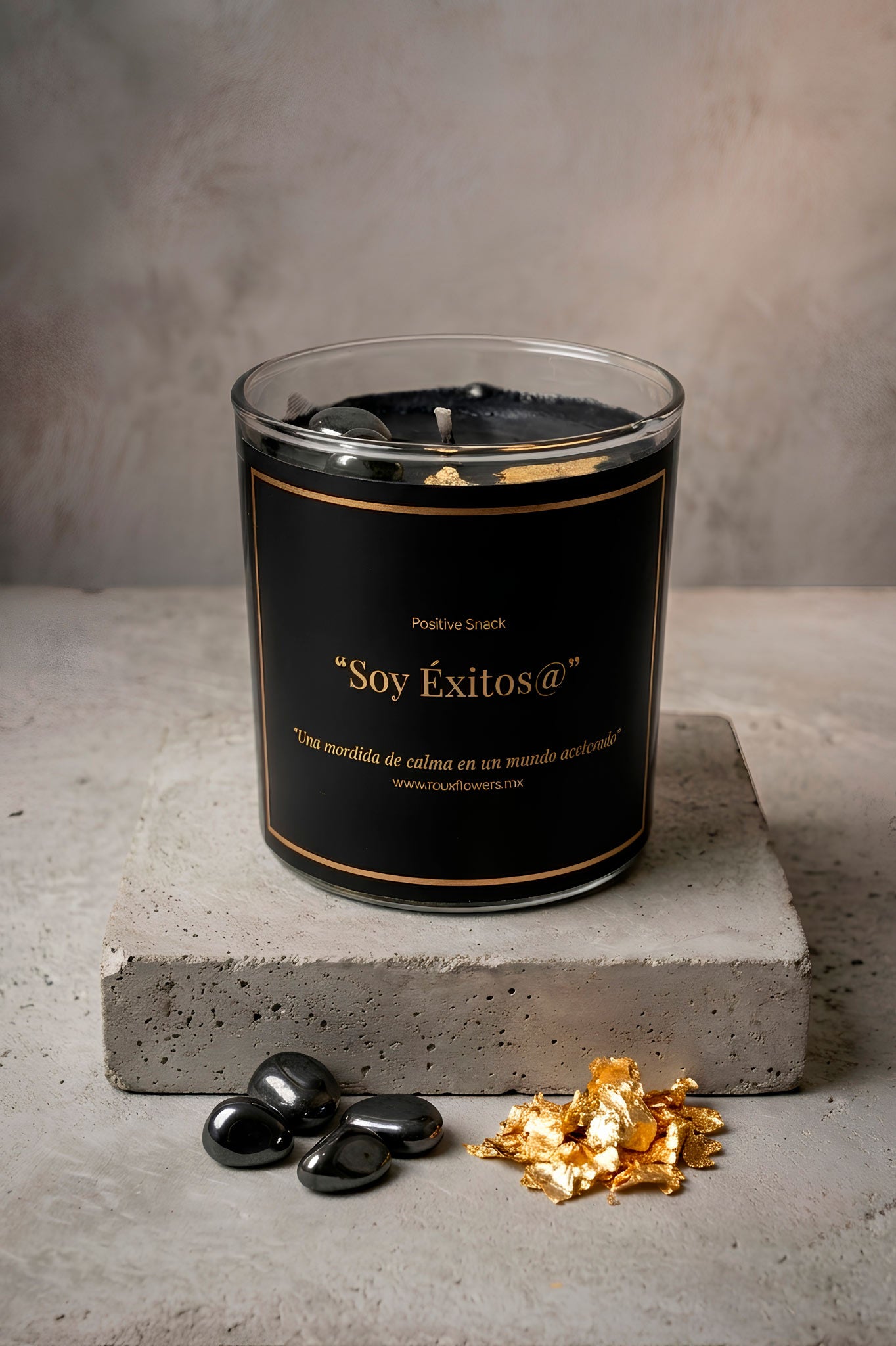 Vela del Exito Hematita y Hoja de Oro Vela Aromática - RouxFlowers