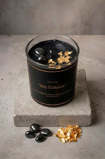 Vela del Éxito Hematita y Hoja de Oro Vela Aromática - RouxFlowers